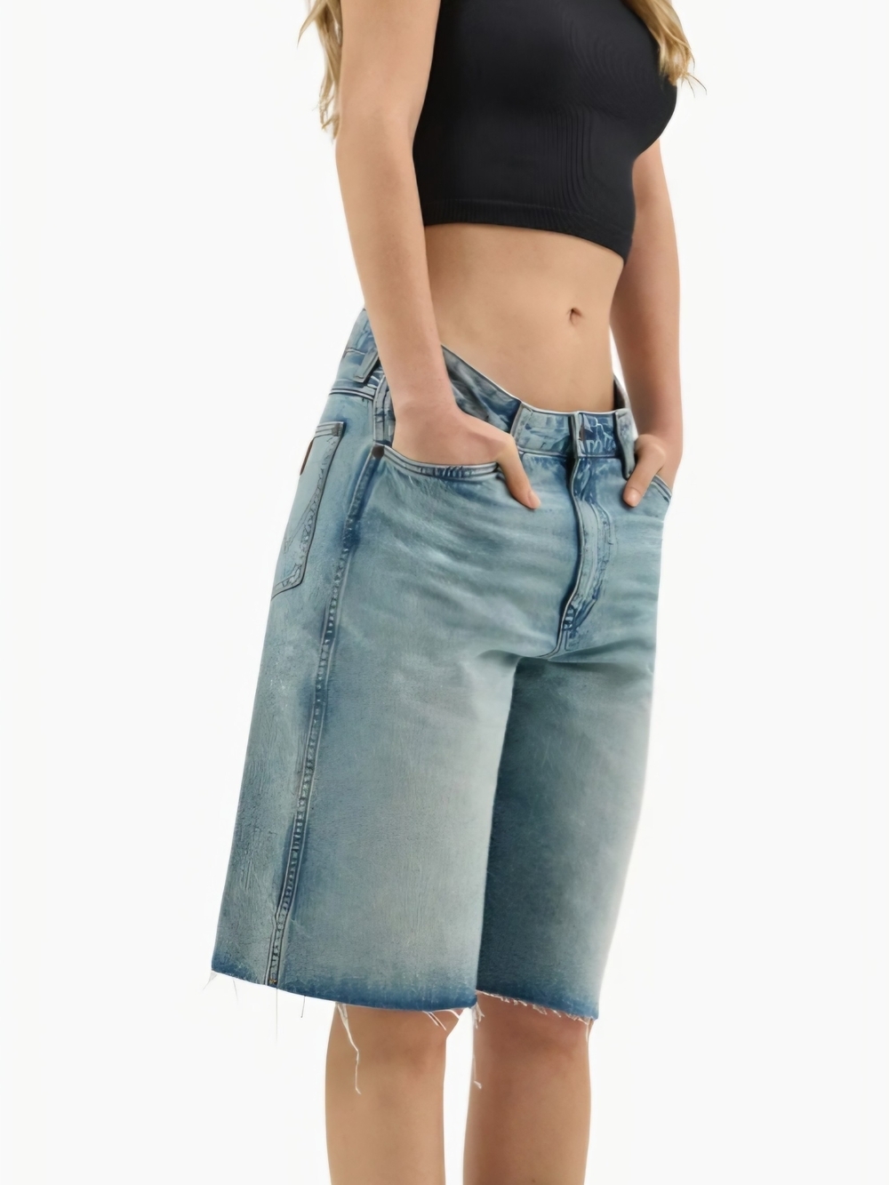 Wrangler Light Blue Distressed Denim Bermuda Shorts - Size 27! New W/tags!